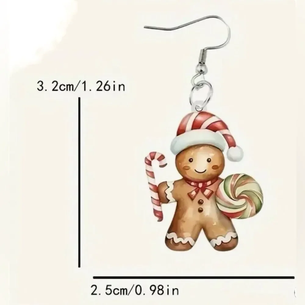 Gingerbread Candy Cane Christmas Dangle Earrings Holiday NWT